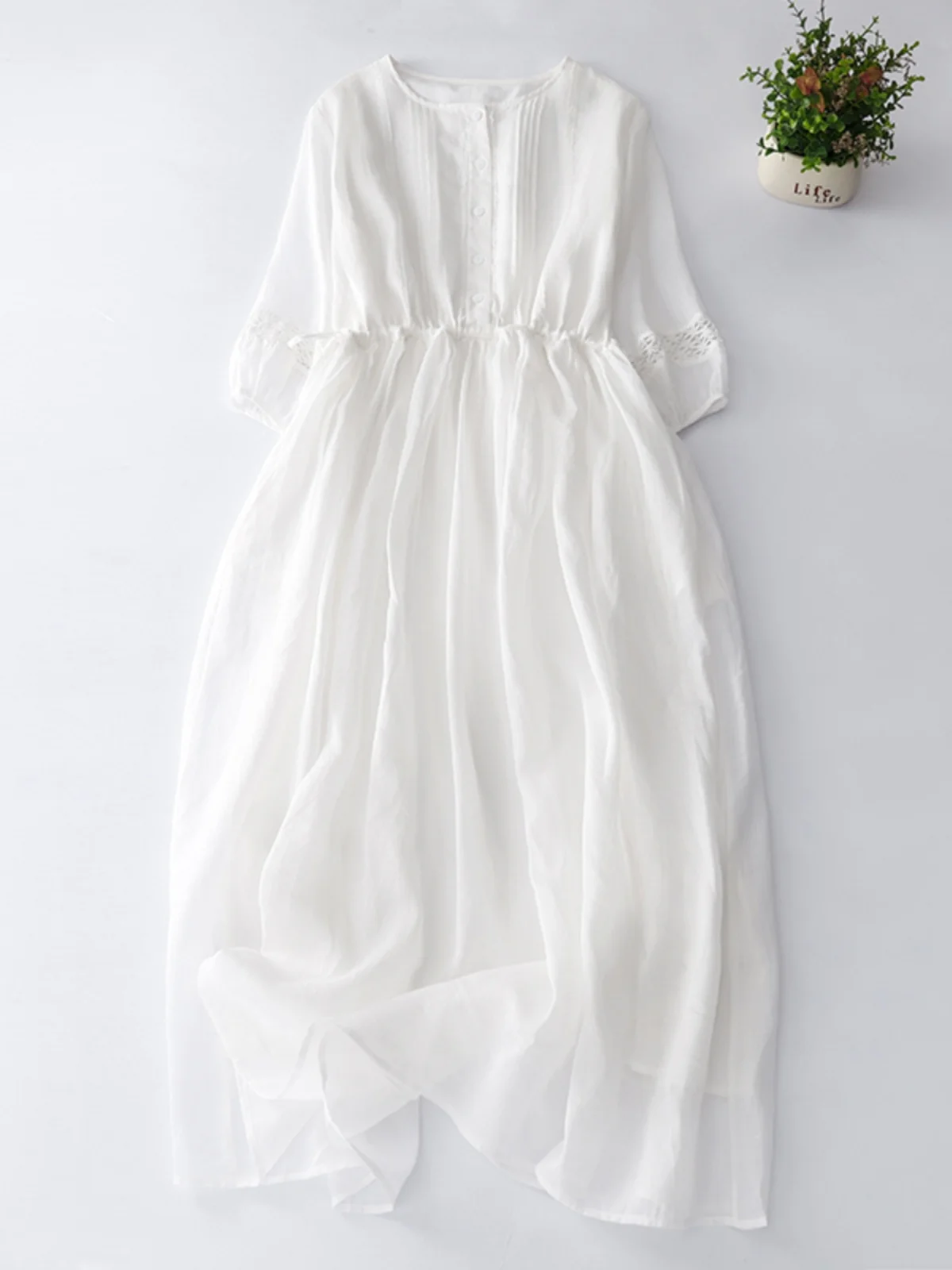 Ele dupla camada de renda de cânhamo ort sve longo dr drapeado cintura vintage sle redondo ne saia evasê para o verão