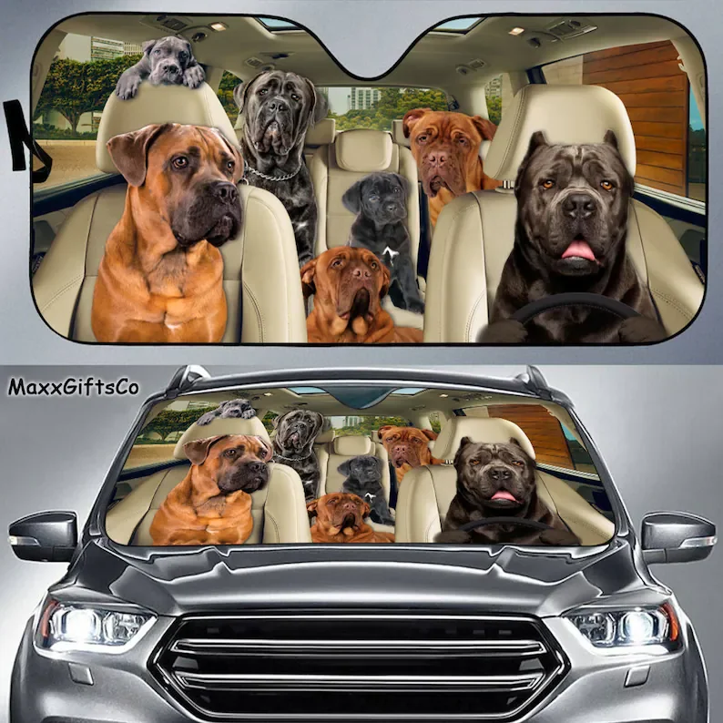 Cane Corso Car Sun Shade, Cane Corso Windshield, Dogs Family Sunshade, Bull Terrier Car Accessories, Cane Corso Lovers Gifts , D