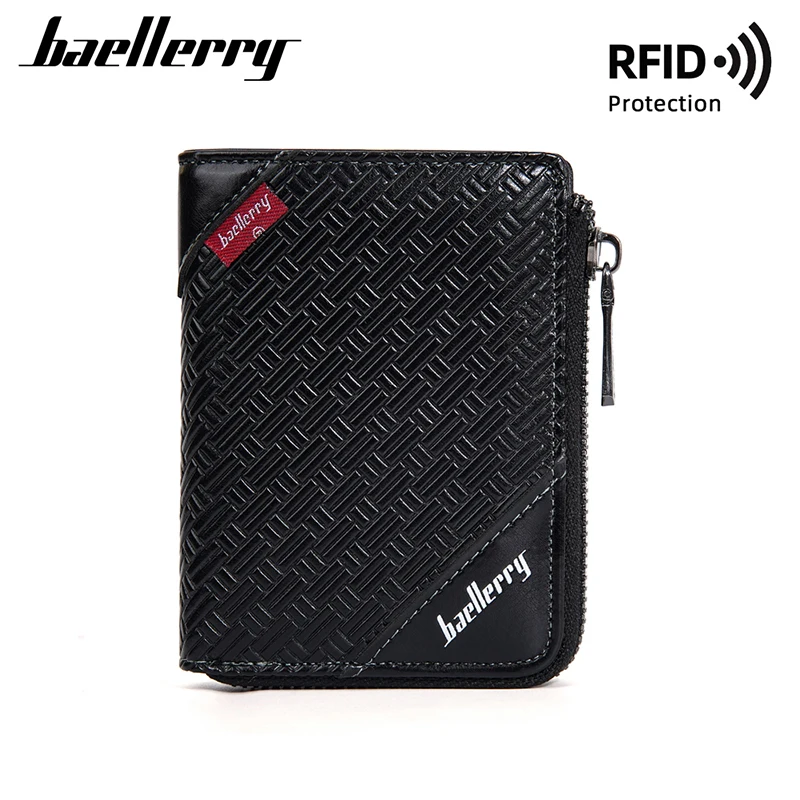 Baellerry New RFID Short Men Wallets Large Capacity Zipper Coin Pocket Male Purse Simple Credit Card Holder Business Men Wallet