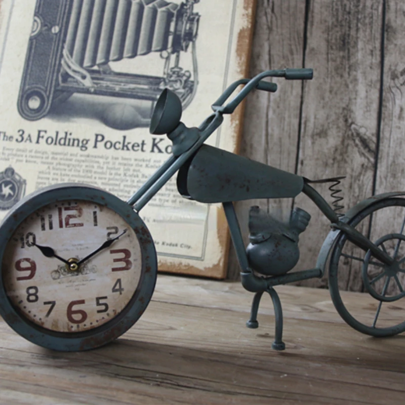 Vol.137 Recommended! Retro Motorcycle Shape Creative Clock Desk Clock Bar Coffee Bar Decorative Crafts