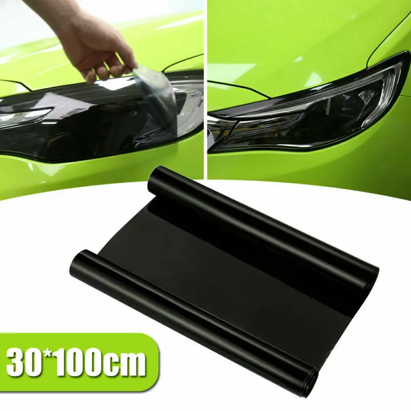 1pc Dark Smoke Car Light Film Tint Sticker 30*100cm Headlight Tail Fog Light Cover Trim Black Exterior Car Accessories Universal