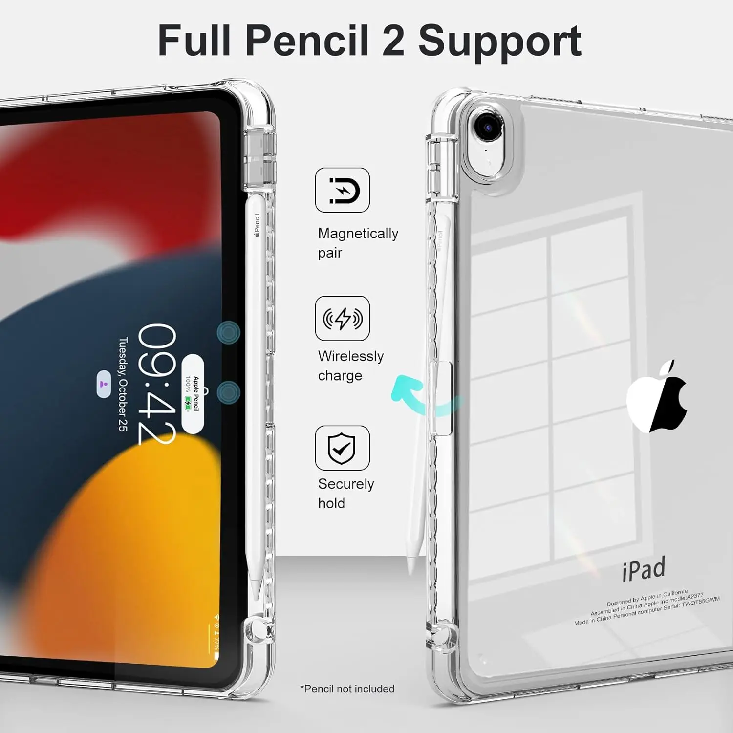 

Чехол для iPad Air 11 дюймов 2024/2025, iPad Air 5-го/4-го поколения 2022/2020 с подставкой для карандашей, тонкий смарт-чехол с прозрачной задней панелью