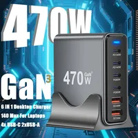 470W USB C Charger 6 Port Desktop Fast Charging Station PD 140/65W Type C USB Fast Charge For iPhone Samsung Xiaomi Macbook ipad