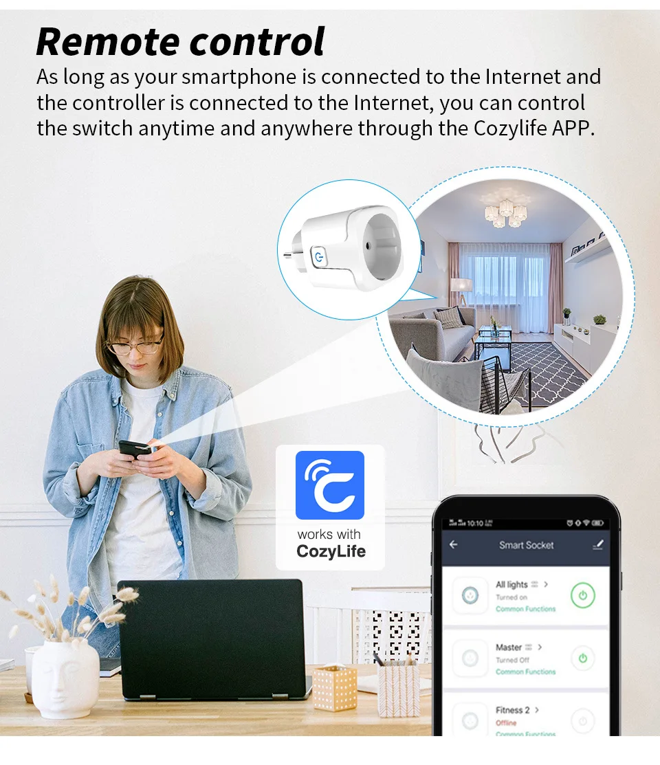 CozyLife WiFi Smart Plug EU Standard 16A Smart Home Outlet Socket Power Monitor Timing Control Works with Alexa Google Home