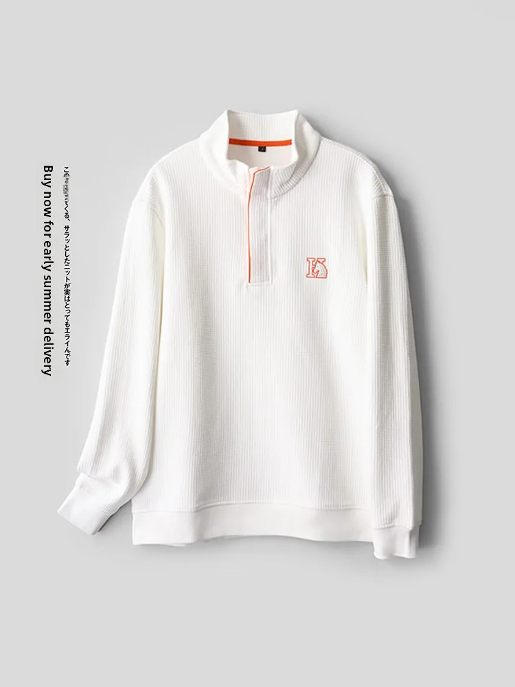 

Мужская толстовка с вышивкой, воротником-стойкой и молнией, модная повседневная городская одежда...