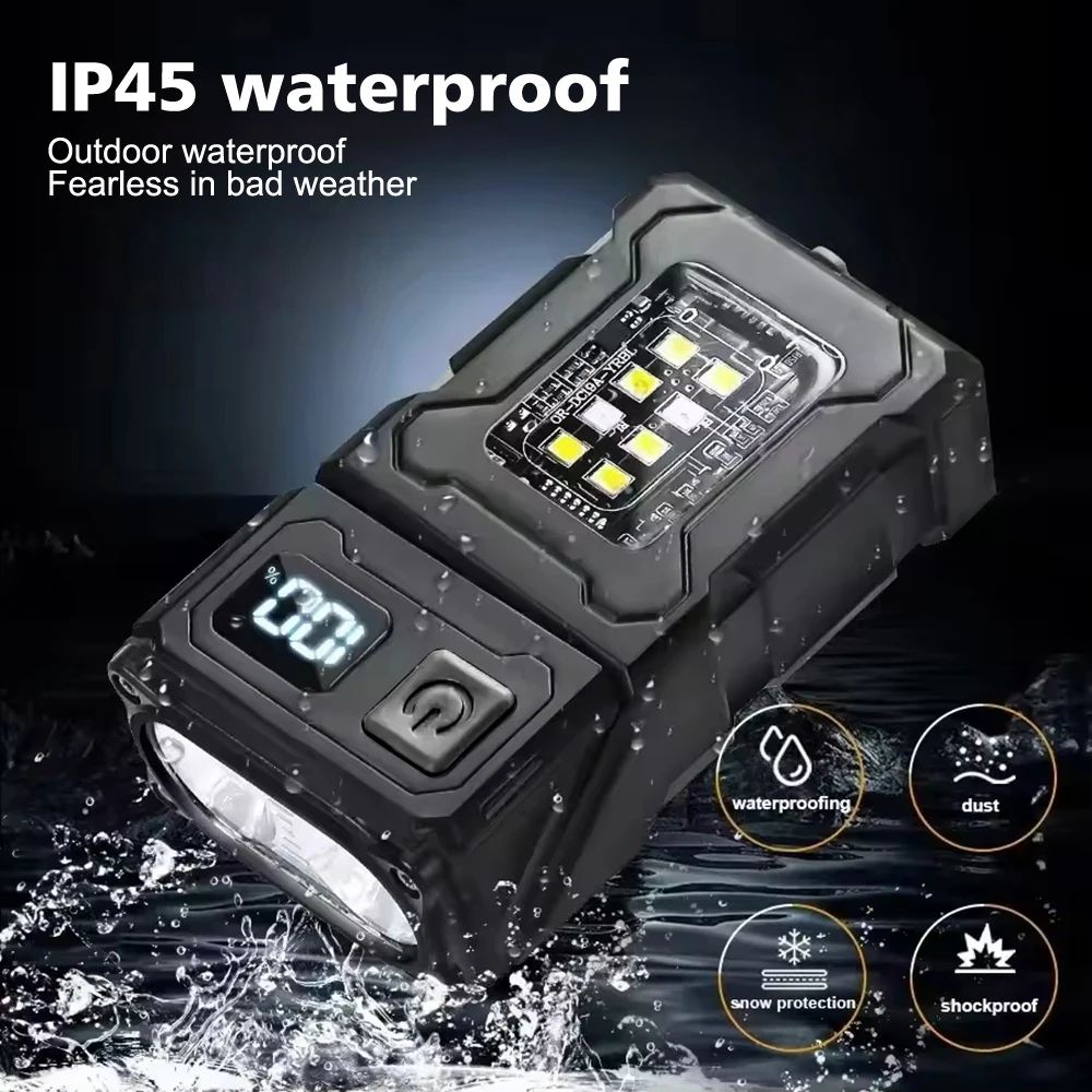 Outdoor Portable LED COB Flashlight USB Rechargeable Work Light Camping Fishing Torch Emergency Lamp with Digital Display Torch