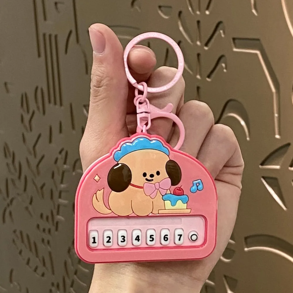 Solid Color Mini Electronic Piano Keychain Dog Cat Mini Piano Key Pendant Animals Vertical Musical Instrument Piano Keyring