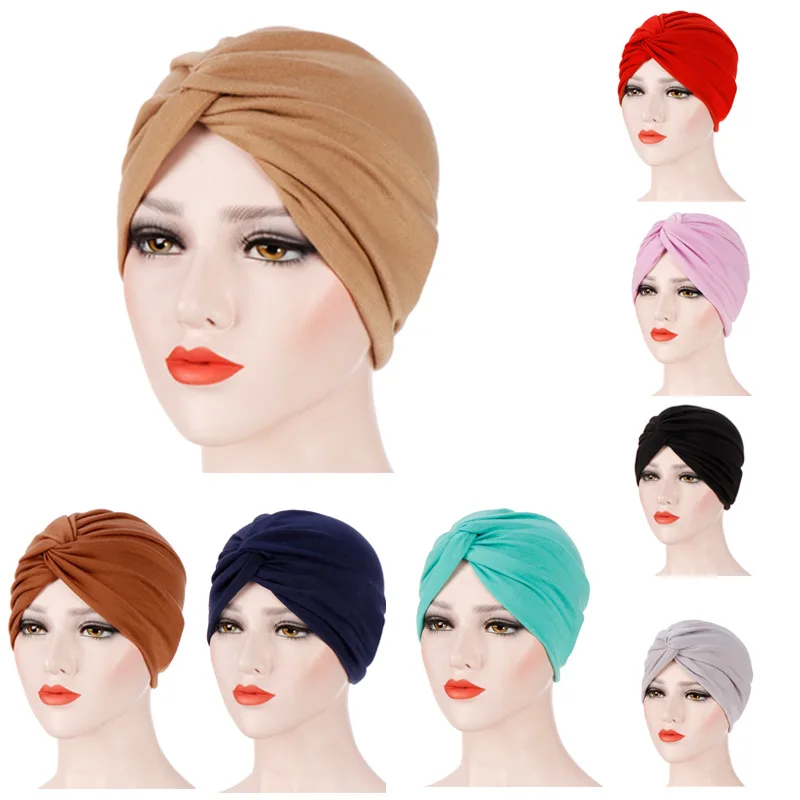 Elastic Solid Color Pre-Tied Hijab Wrap Head Scarf Hats Muslim Turban Bonnet for Women Inner Hat Fashion Female Turbantes Caps