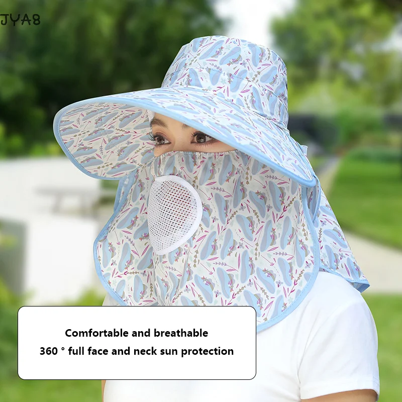 Face Neck Omnibearing Women Sun Hat Breathable UV Protection Picking Tea Hat Shawl Integrated Wide Brim Mesh Sunscreen Hat