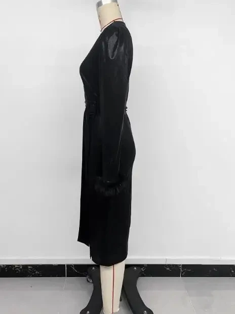 

Женское модное облегающее платье: элегантное, для офиса, осеннее, новое, в стиле ретро, для вечеринок, сексуальное и изысканное, с глубоким V-образным вырезом, черное, с разрезом