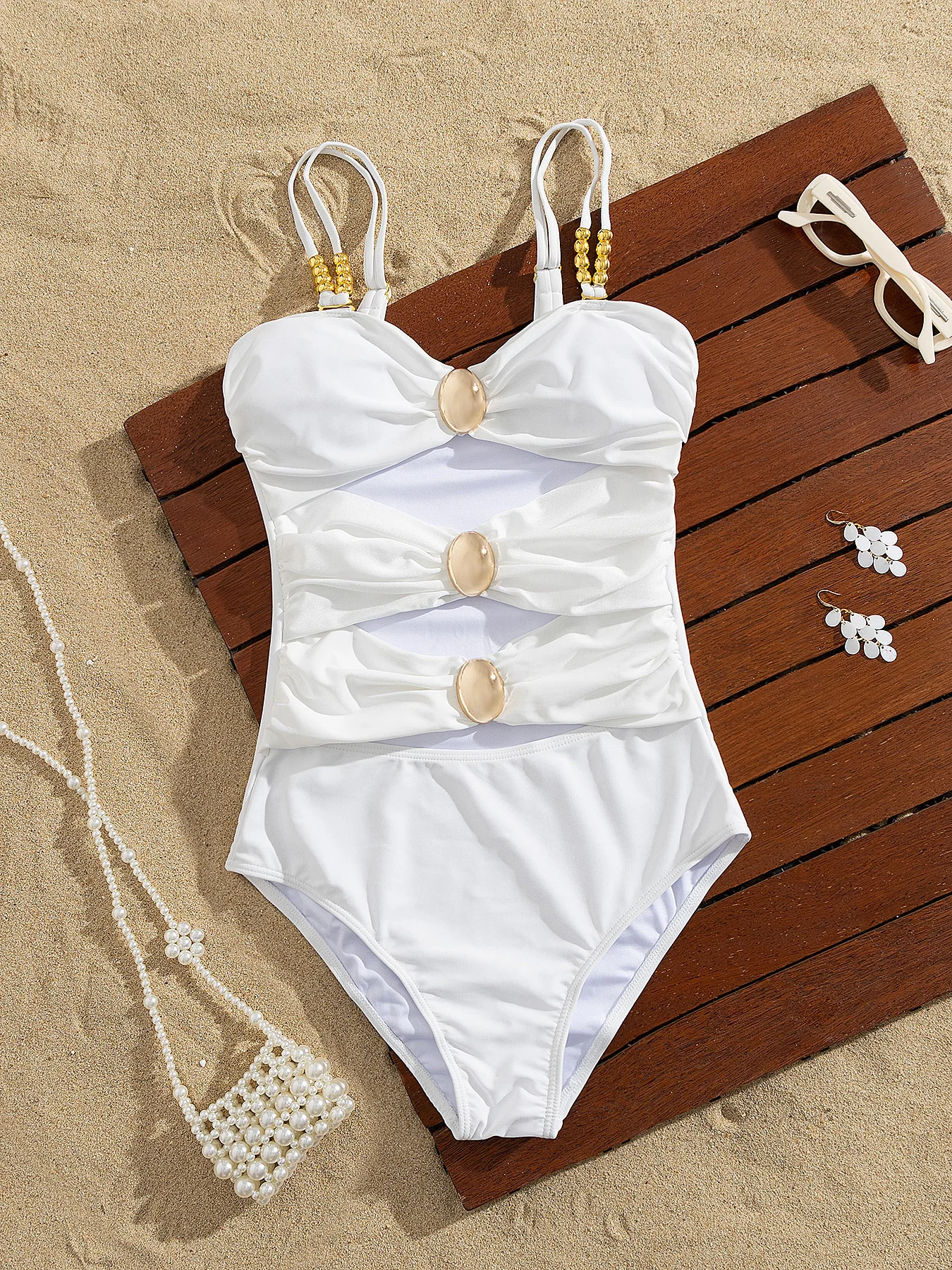 

Sexy White Women One Piece Swimsuit Fashion Hollow Out Lady Bodysuit Swimwear Female Bathing Suit Summer Vacation Beachwear