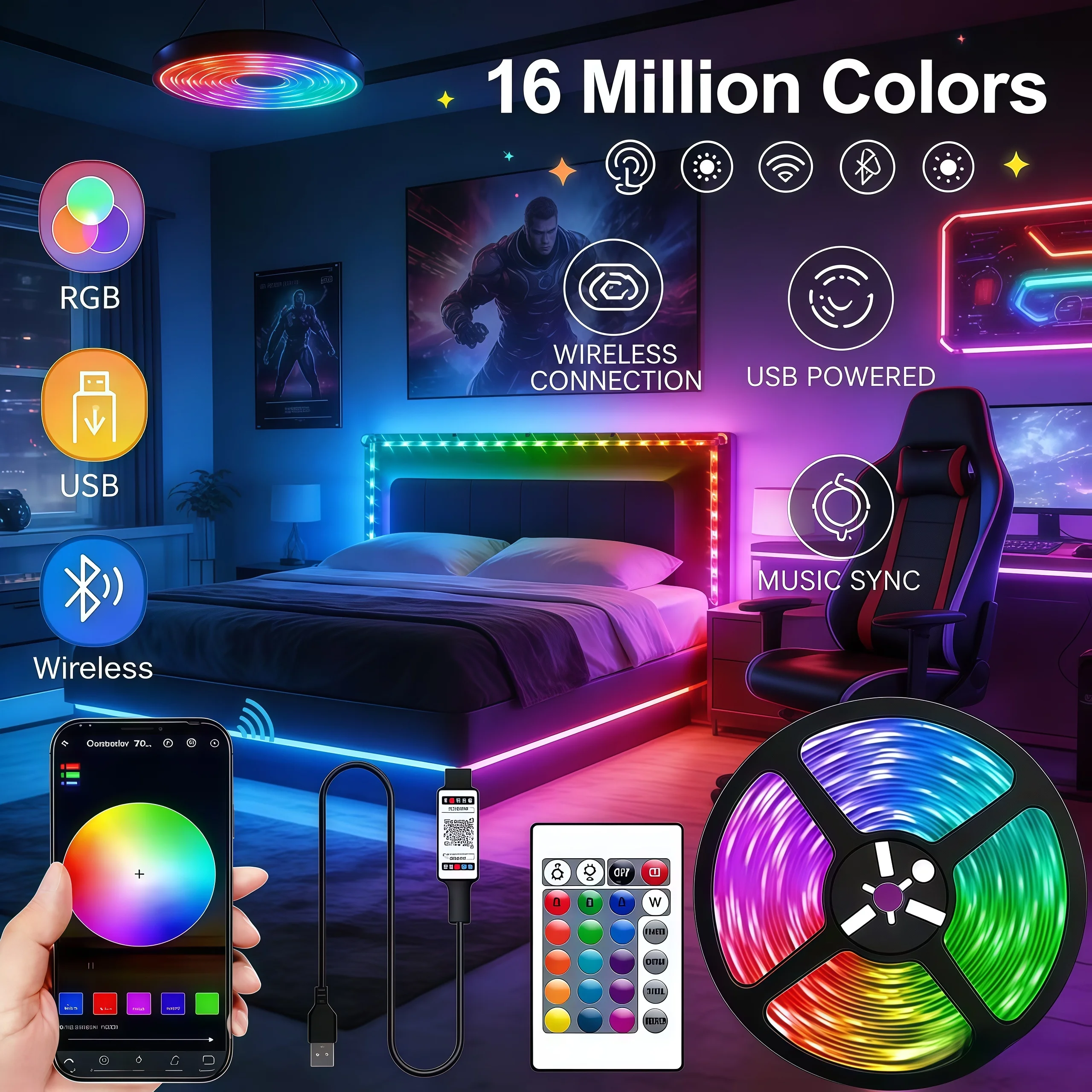 1-30m Bluetooth App RGB 5050 Led Strip Light  5V USB Led Tape Flexible Ribbon Diode Tape for TV Backlight Gaming Room Decoration