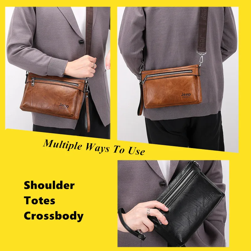 JEEP BULUO Men's Handbags Fashion Leather High quality Business Men Crossbody Shoulder Clutch Bags Male Brand Daily Bag New Hot