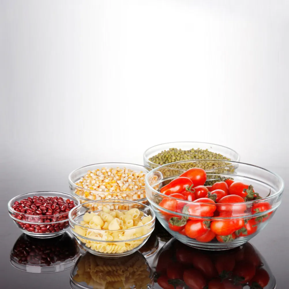5Pcs Borosilicate Glass Bowl Set Thick Walls Heat Resistant Storage Containers Lids Microwave Oven Freezer Safe Food Bowl