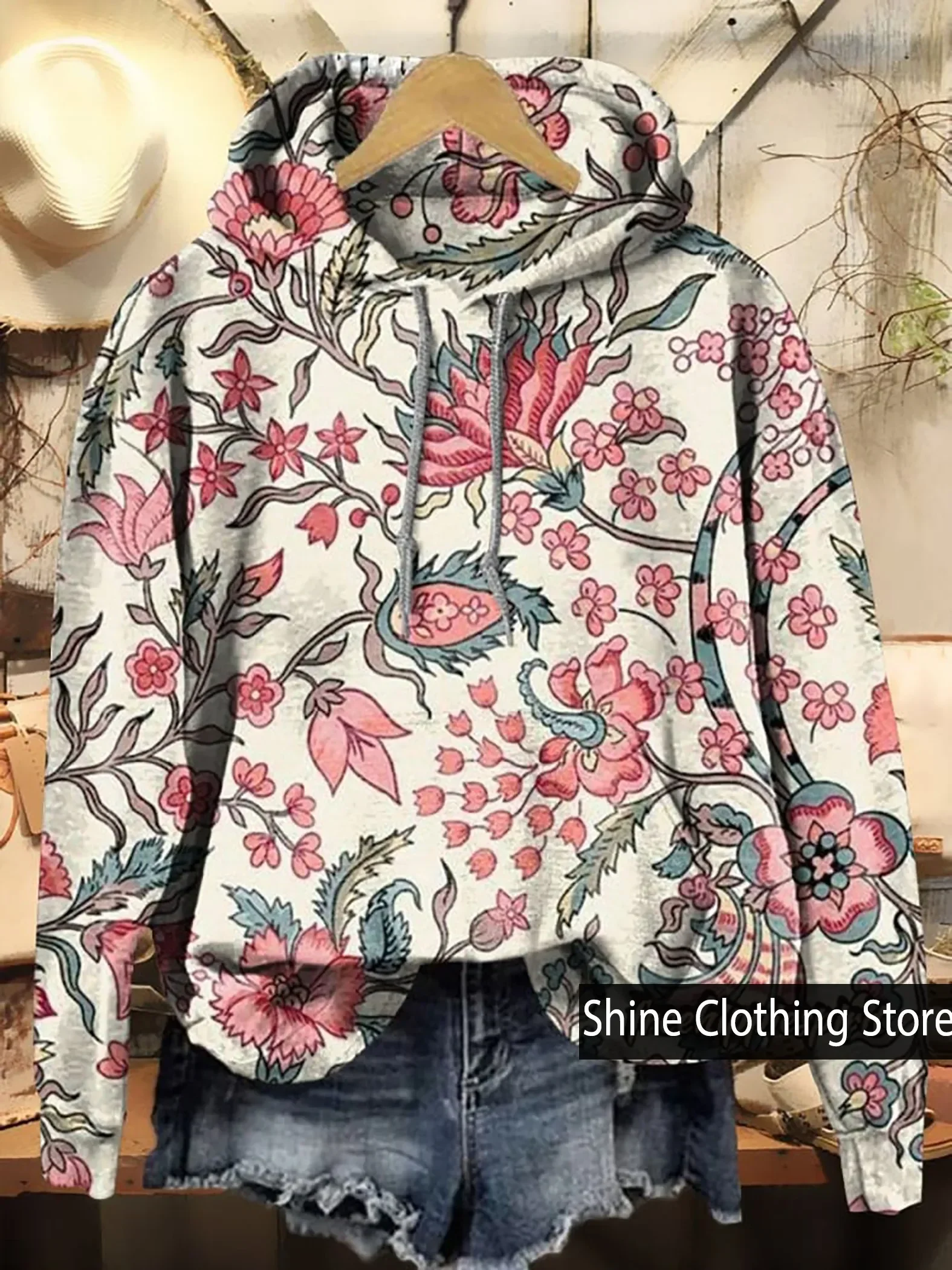 

Women's Casual Hoodie with Vintage Floral Design ,Sudaderas Para Mujer,Winter Clothes Women,sweatshirt Hoodie,new Sweatshirt