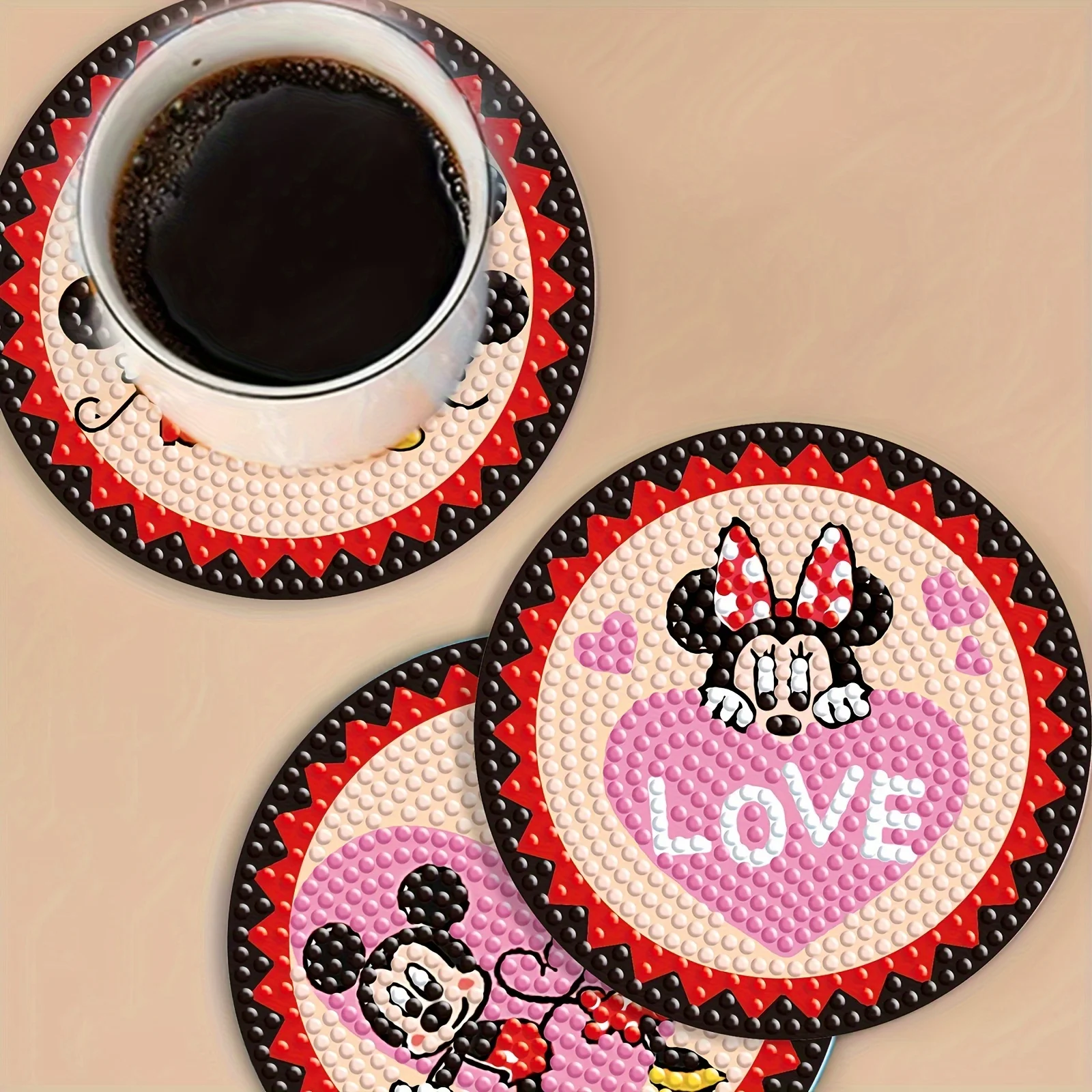 Cartoon Diamond Painting Coaster DIY Mickey Winnie Rhinestone Art Mosaic Cup Pad Table Placemat Handicraft DecorGift