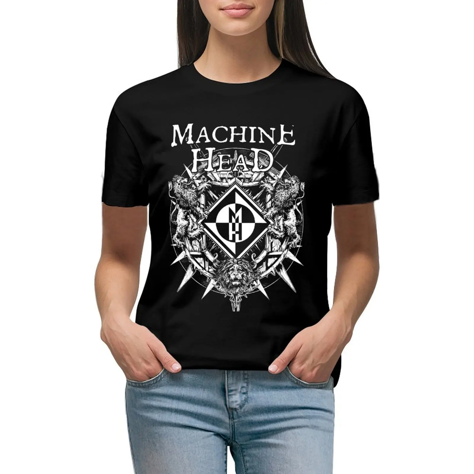 

Machine Head Lion T-shirt Short sleeve tee female rock and roll t shirts for Women