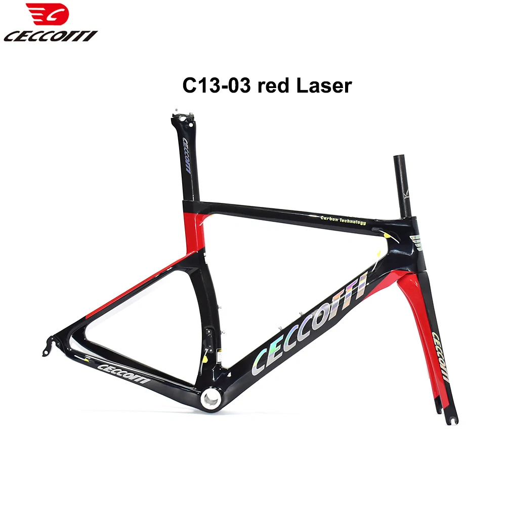 CECCOTTI-Reflecterende Logo Carbon Bike Frame, Past 700C Wiel en 25mm Banden, Road Bicycle Frameset, Laser Logo