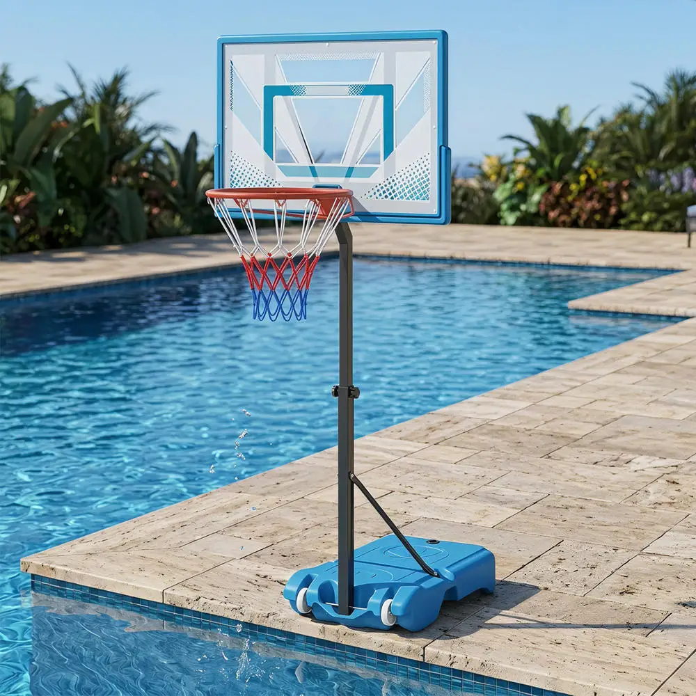Swimming Swimming Pool Basketball Hoop Set, Adjustable Height 45.5-53.5 Inch, Durable PC Backboard, Weighted Base For Stability, Portable Wheels For Easy Movement, Outdoor Water Sports Game Equipment - Aliexpress Deal