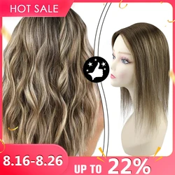 VeSunny Hair Toppers Hair Mono Base Topper 100% Real Human Hair Hand Made Toupee with 4 Clips 13*13 CM 12-18' Human Hair