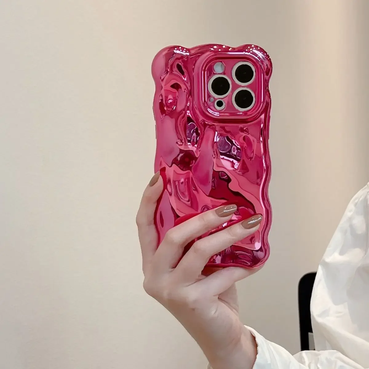 Luxury Plated Silver Rose Pink 3D Bubble Wave Phone Case For iPhone 16 15Promax 14 13 12 Pro Max Plus 11 Soft Shockproof Cover