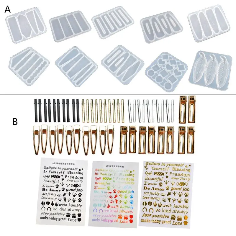 Handmade Barrettes Silicone Epoxy Resin Molds DIY Hair Pin Acrylic Mold Hair Clip Molds Jewelry Handmade Making Tools