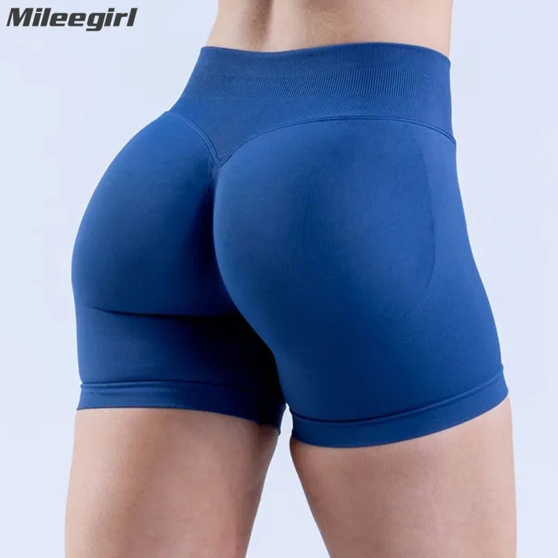 

Mileegirl Seamless Women Sport Shorts Low Waist Impact 4.5" Yoga Shorts Hip Lifting Gym Fitness Scruch Ribbed Workout Shorts