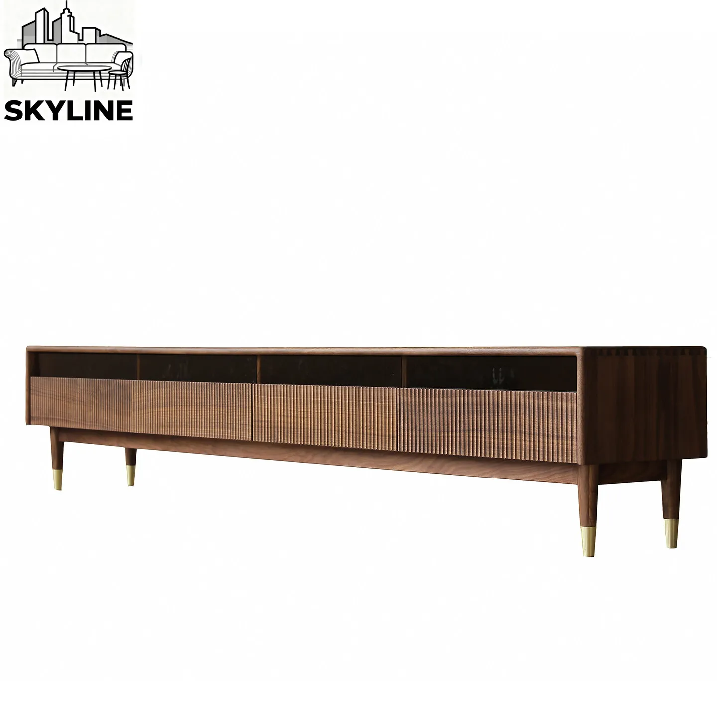 Black Walnut Tall TV Cabinet, Minimalist Media Console for Living Room Storage