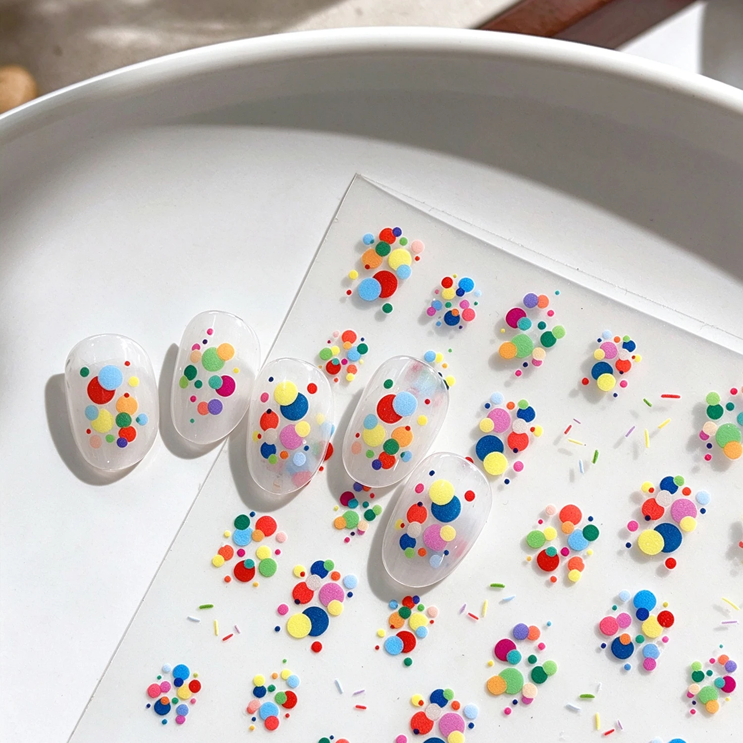 1pcs Candy-style Polka Dots Nail Stickers Mixed Colorful Polka Dots Striped Candy Relief Nail Decals Macaron Round Nail Decorati