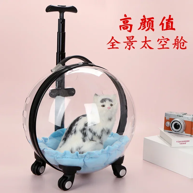 Trolley per animali domestici borsa per gatti che esce Trolley portatile capsula spaziale per cani valigia per gatti trasparente zaino per gatti di