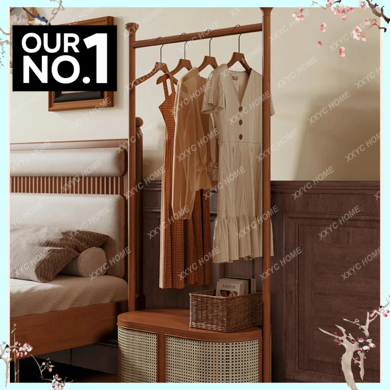 X-S Floor-to-ceiling Household Simple Shelf Bedroom Coat Rack Removable Solid Wood Laundry Basket HG