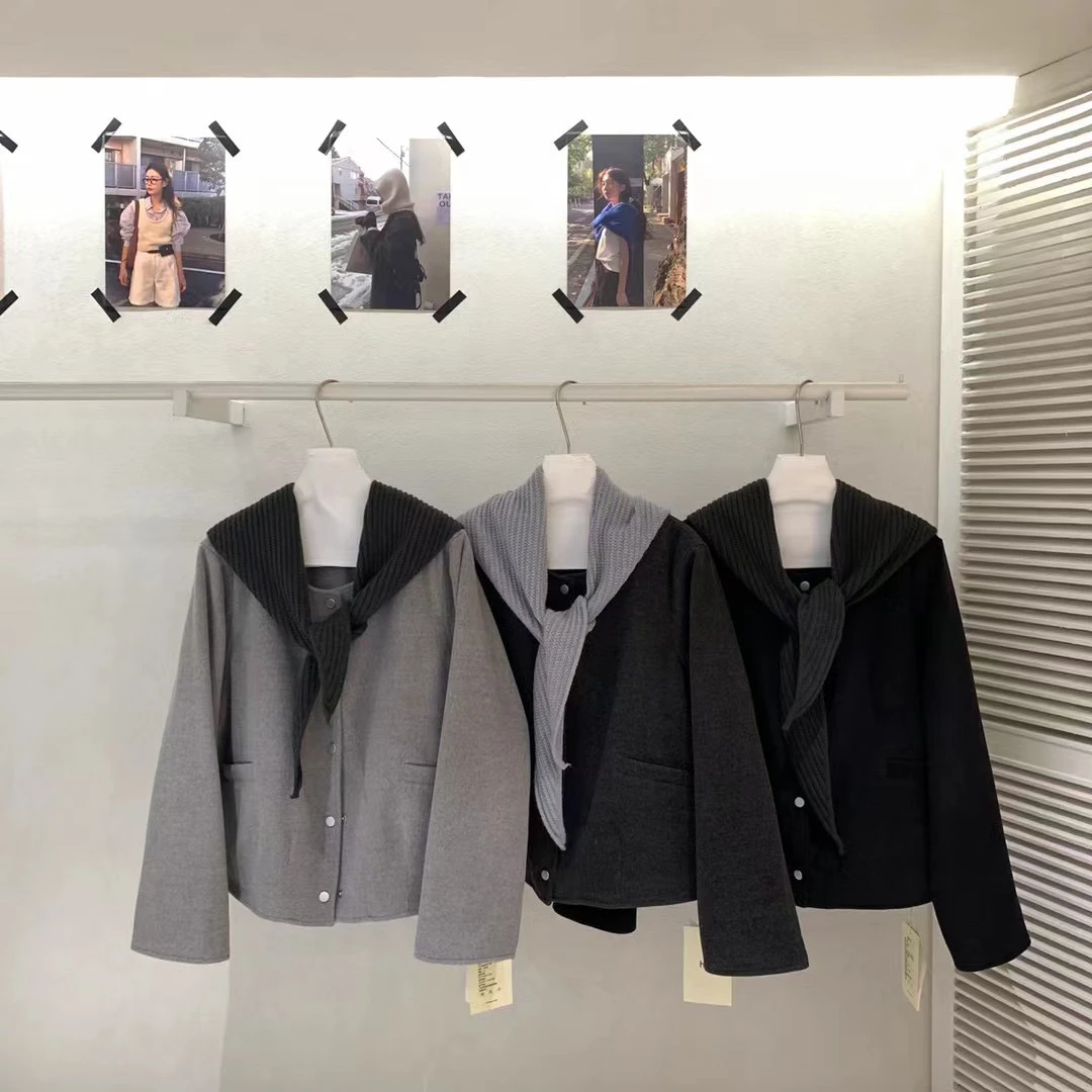 

Корейская утепленная шерстяная куртка с отложным воротником из хлопка для женщин больших размеров, приталенная, повседневная, однотонная, для работы и отдыха