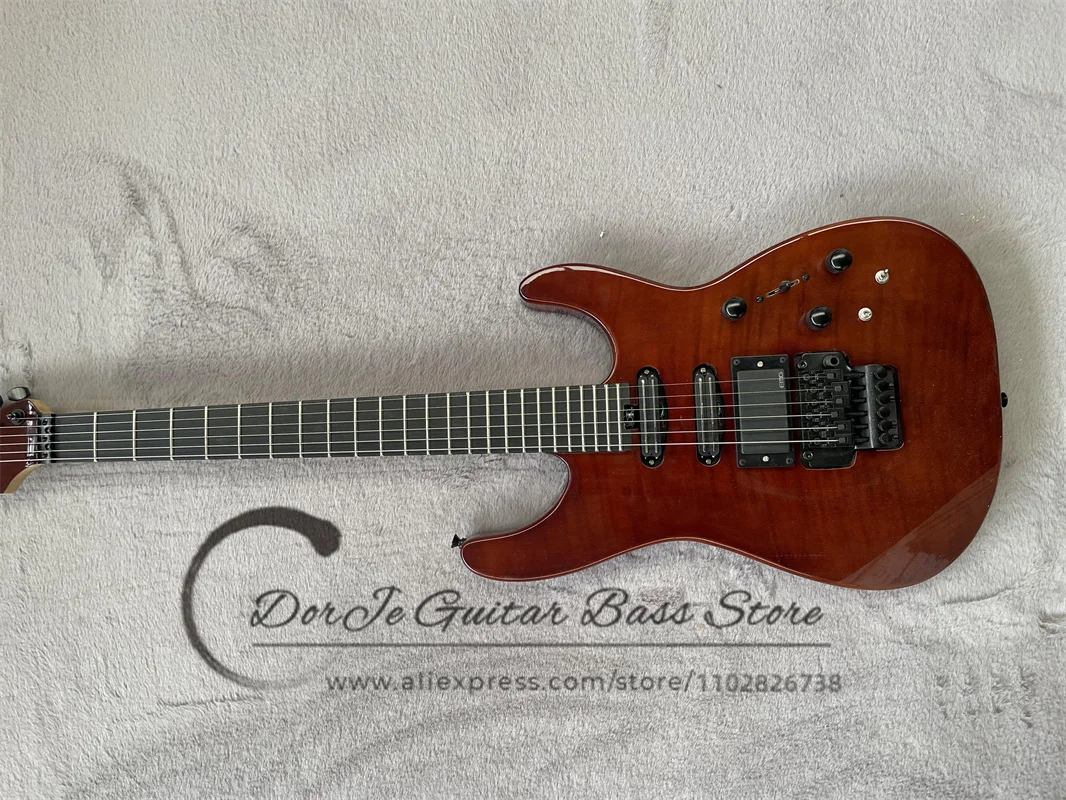 Red Brown electric Guitar Mahogany Body Vibrato Bridge Black Tuner 18V battery Rose Wood fingerboard PC Guitar