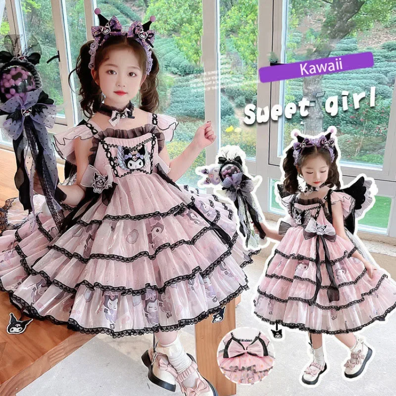 

Sanriou Kuromi Girl Clothes Dresses Children's Dresses Lolita Kawaii Girl Dresses Baby Girl Dress 2025 New Summer Birthday Gift