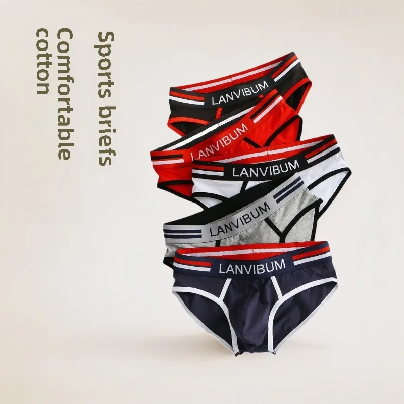 2-Piece Set - Cotton Men's Underwear Briefs Breathable Youth Mid-Waist Large-Size Men's Underwear Summer Briefs