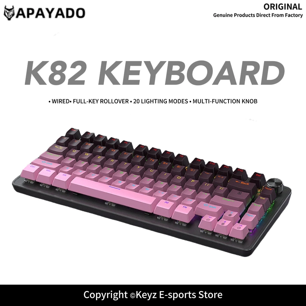 APAYADO K82 Gaming Keyboard Full Key Rollover Detachable USB Cable Hot Swappable Switches 20 Lighting Effects for PC Gamers