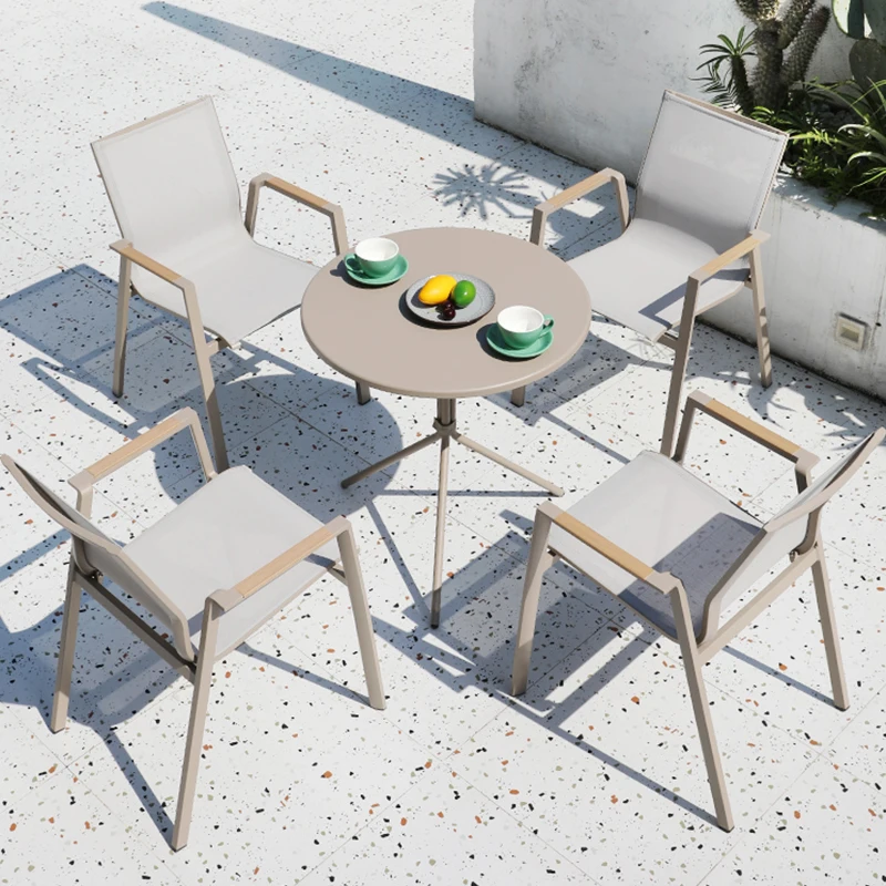 New Customized Outdoor Cafe and Restaurants Modern Metal Steel Sling Terrace Patio Chairs Garden Table and Chairs Set