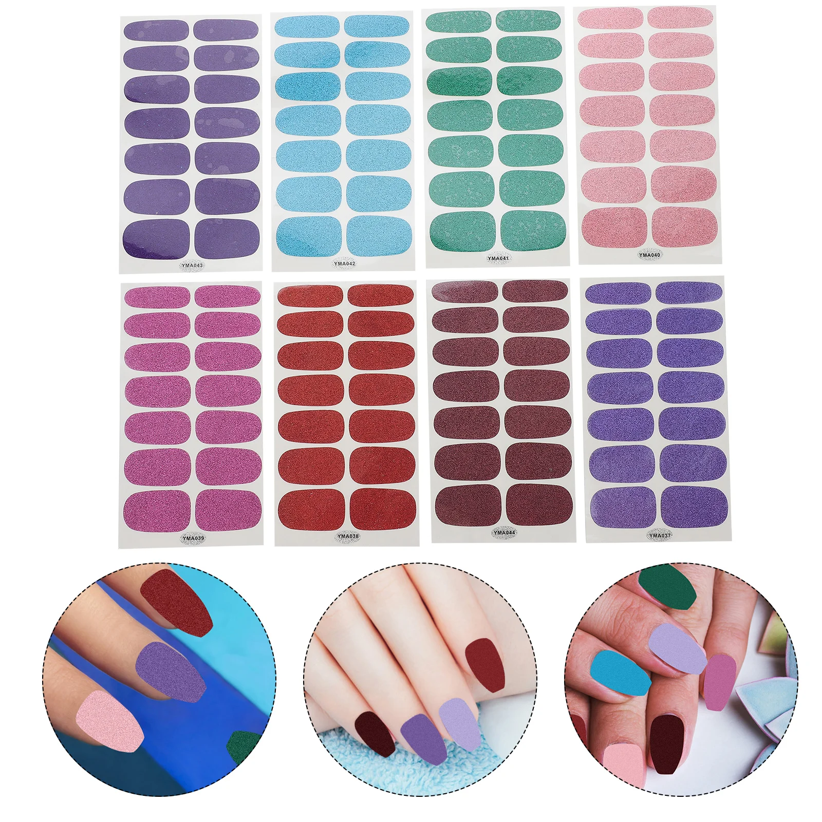 

16 Sheets Nail Stickers Full Wraps Polish Sparkle Fingernail Decals Strips Cover