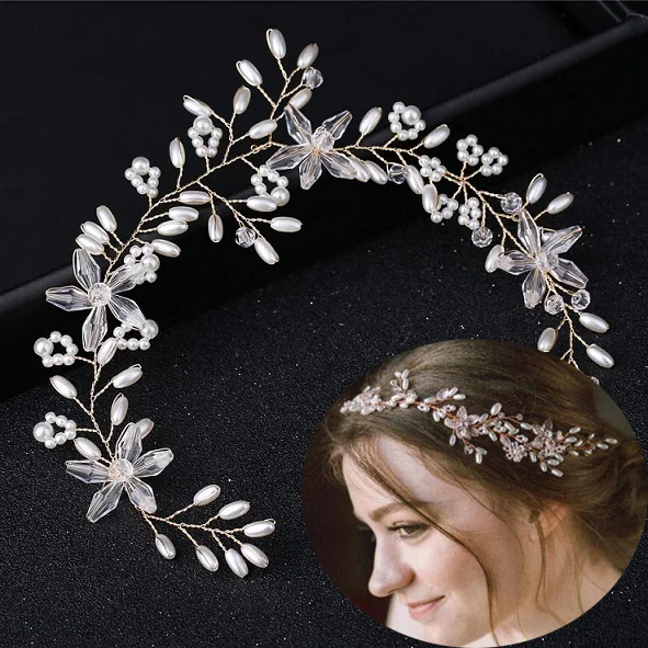 Pearl Rhinestone Women Headband Wedding Hair Accessories For Women Bride Tiara Headband Hair Jewelry Gold Color Hairband Gifts