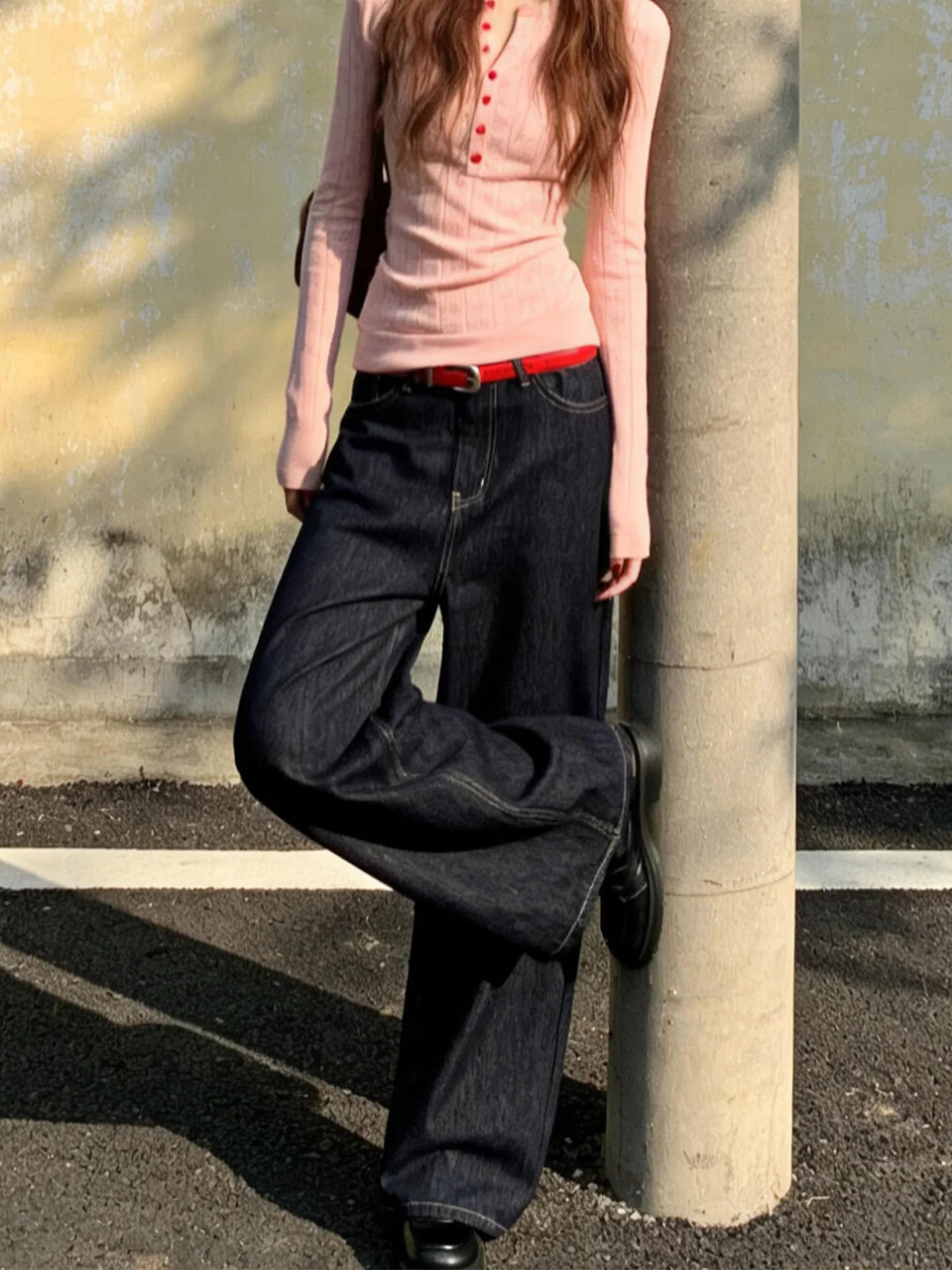 

High Waist Straight Leg Skinny Washed Denim Jeans Women's plus Size Summer New American Style Wide Leg Pants Casual Retro