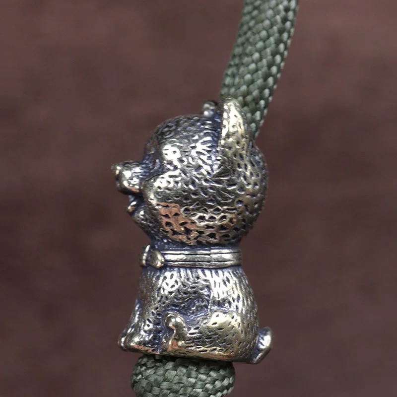 Cute Puppy Brass Knife Beads Animal Dog EDC Outdoor DIY Paracord Woven Lanyard Pendants Accessories Bracelets Charms Jewelry