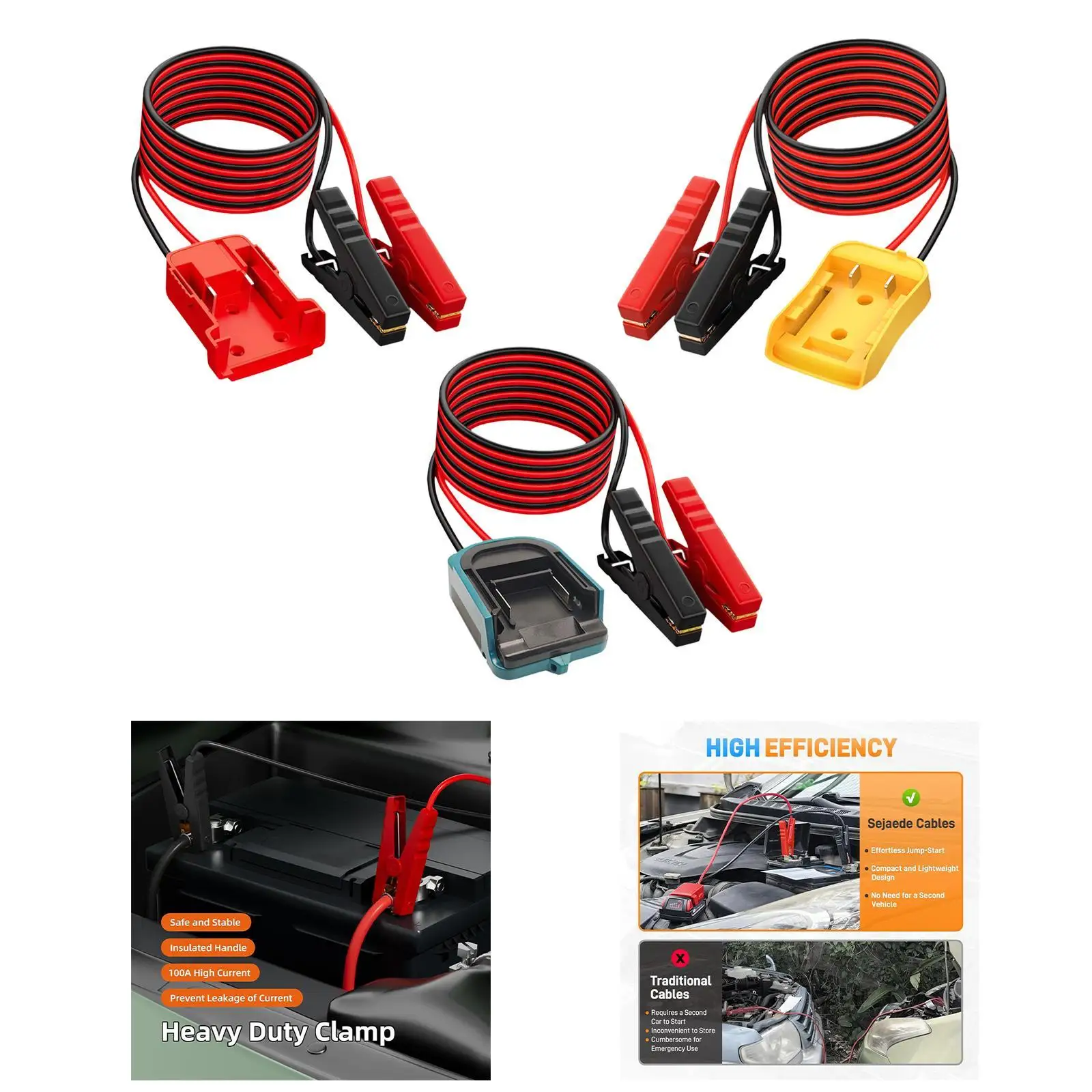 كابل بداية 1.8 متر 12 AWG مع مشابك التمساح متعددة الوظائف لملحقات السيارات الاحترافية 100A المشبك