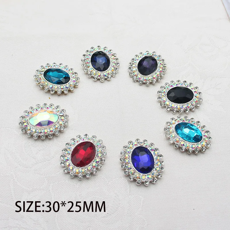 5pcs/Batch 30*25mm Best-Selling New Silver Pointed Bottom Oval Metal Rhinestones for Decorating Clothes and Skirts, Accessories