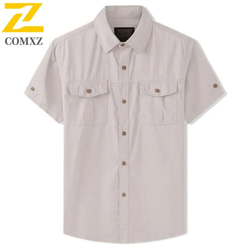 Nueva camisa de manga corta para hombre, camisas Cargo cómodas y transpirables de algodón de alta calidad para verano 2025, sobrecamisa Harajuku de calle para hombre