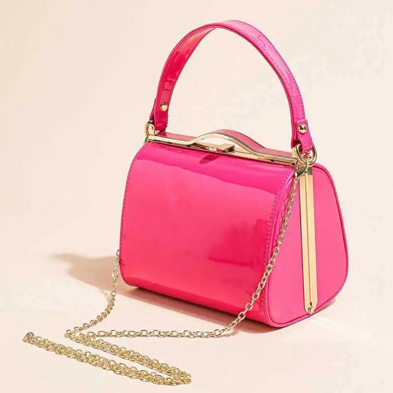 Highlight Cute Simple Patent Leather Pearlescent Leather Handheld Hard Shell Clip Dinner Bag