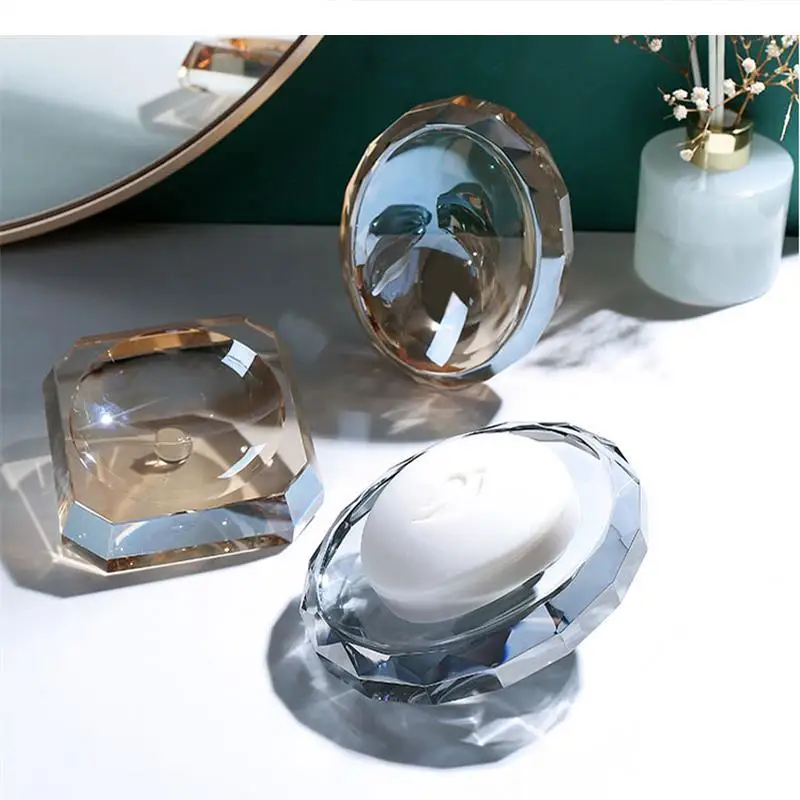 Transparent Glass Soap Box Crystal Dish Holder Home Bathroom Accessories Storage Supplies Base