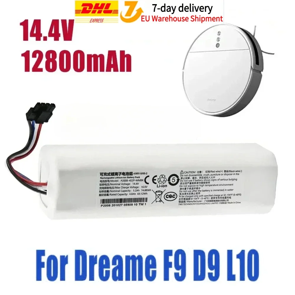 100% Original Battery for Dreame Robot Vacuum Mop Cleaner D9 F9 L10 L10 Pro 12800mAh Lithium-ion Battery Pack 4INR19/66-2