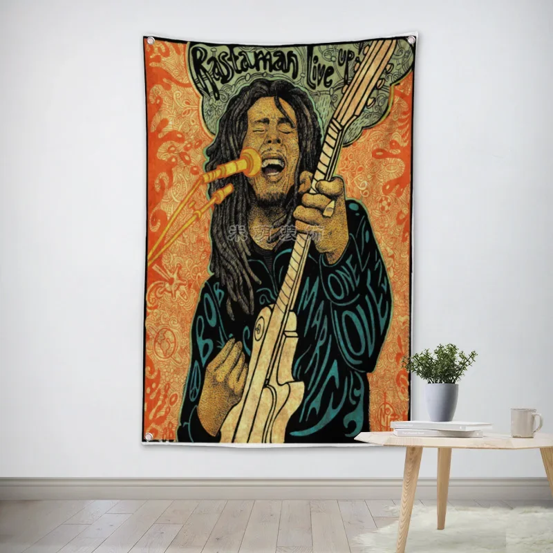 BOB Marley Reggae Rock Band Hanging Art Waterproof Cloth Polyester Fabric 56X36 inches Flags banner Bar Cafe Hotel Decor