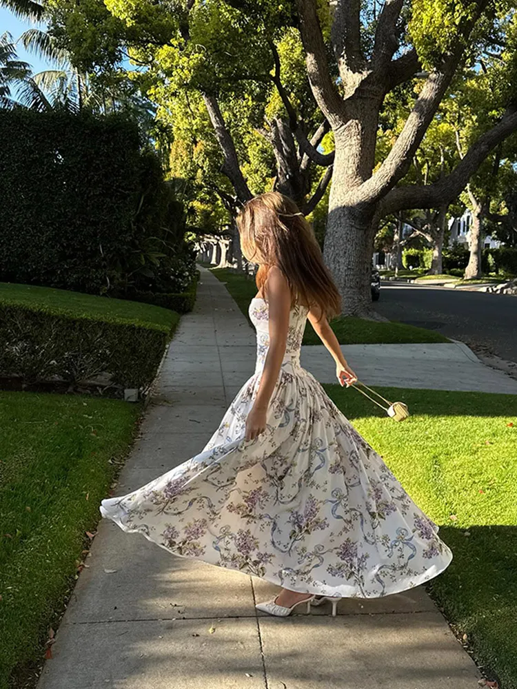 Chic White Backless Women's Pleated Hem Maxi Dress Elegant Boat Collar Sleeveless High Waist Slim Robe New Ladies Summer Vestido image 4