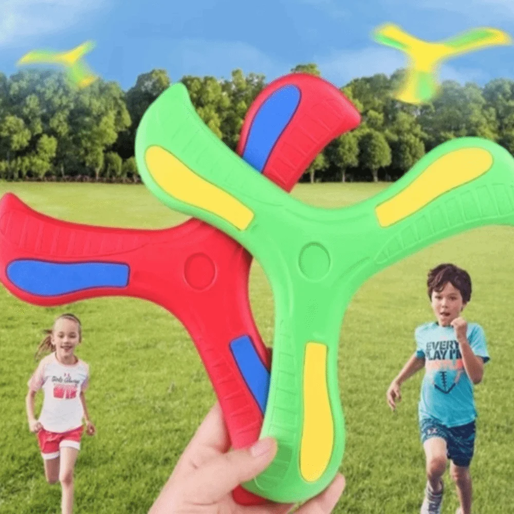Soft EVA Luminous Boomerang Interactive 360 Degrees Returning Spinner Three-leaf Cross Flying Disc Flying Rocket Toy